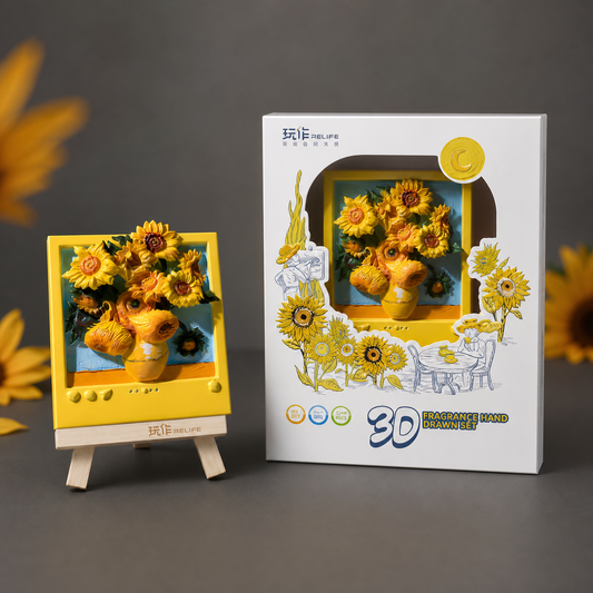 Relife Sunflower Painted finished magnet kit with packaging and easel