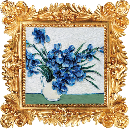 Irises relief painting kit product render with sculpted floral details