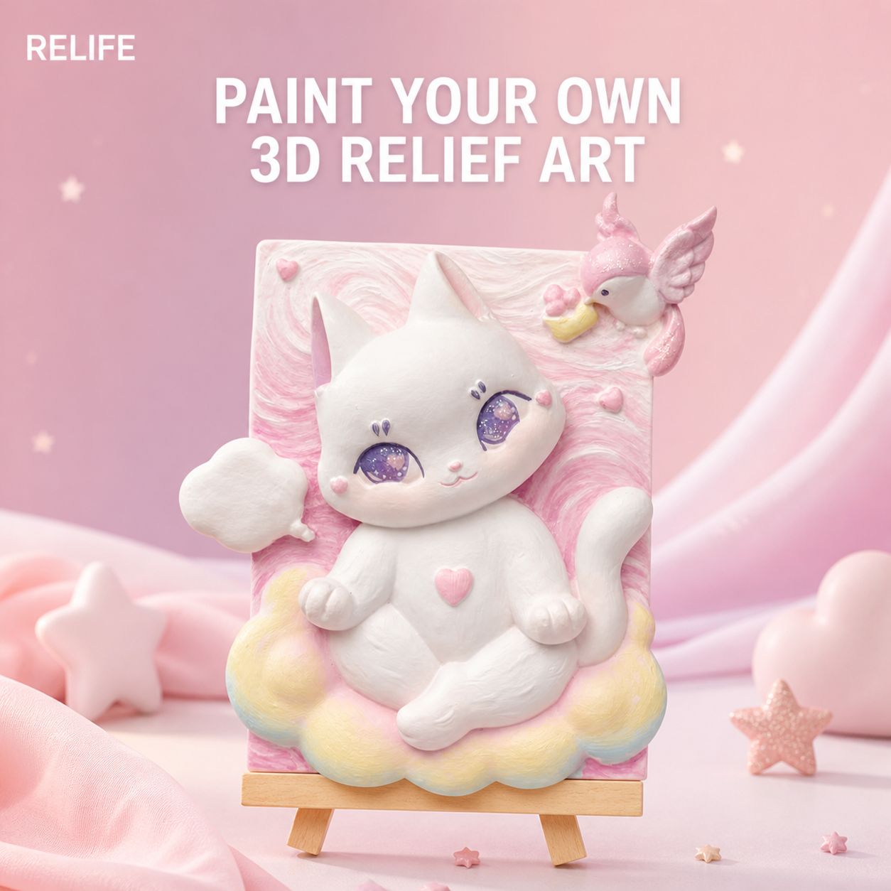 Relife Cat Holding Cloud Book 3D relief painting kit