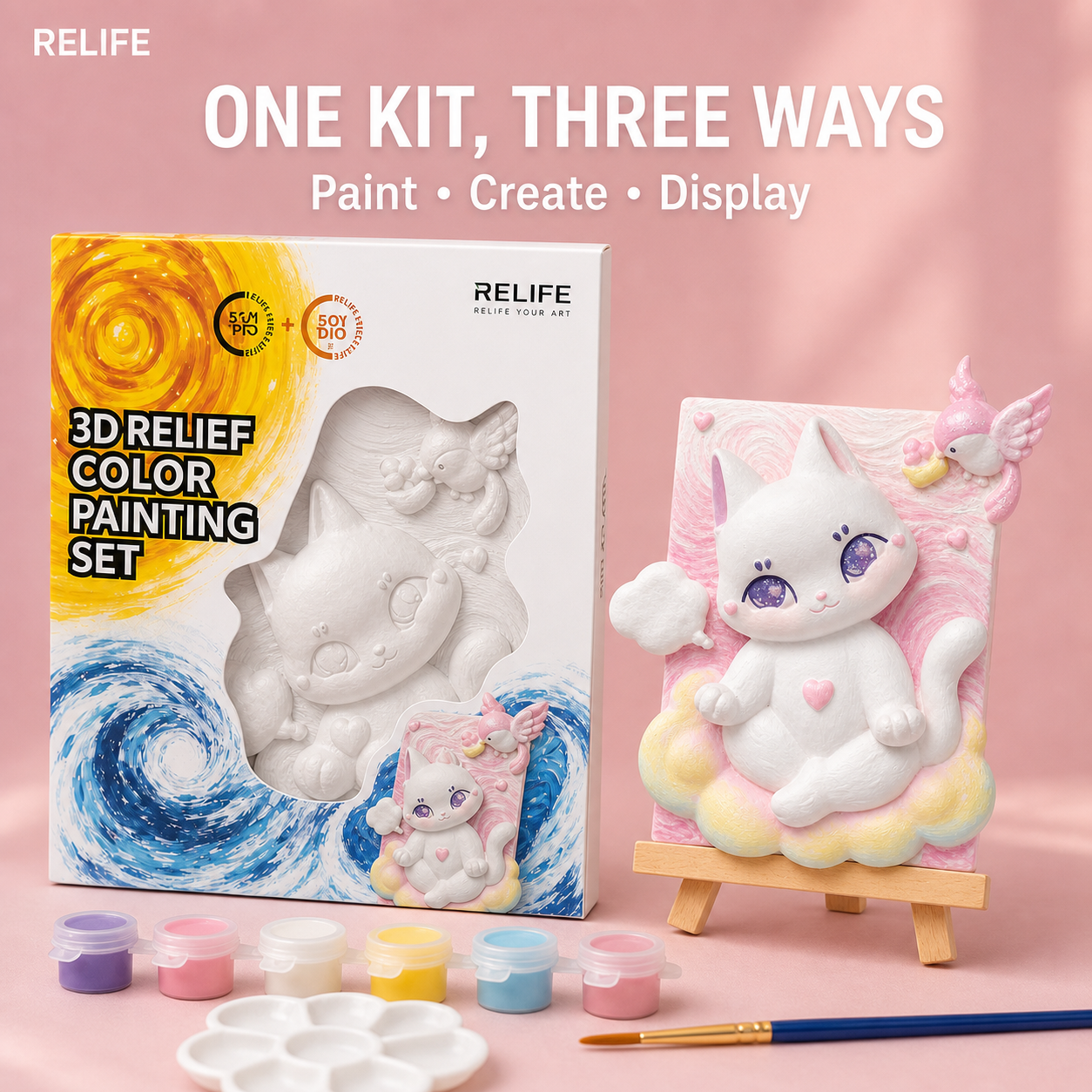 Cat Holding Cloud Book kit packaging and finished artwork