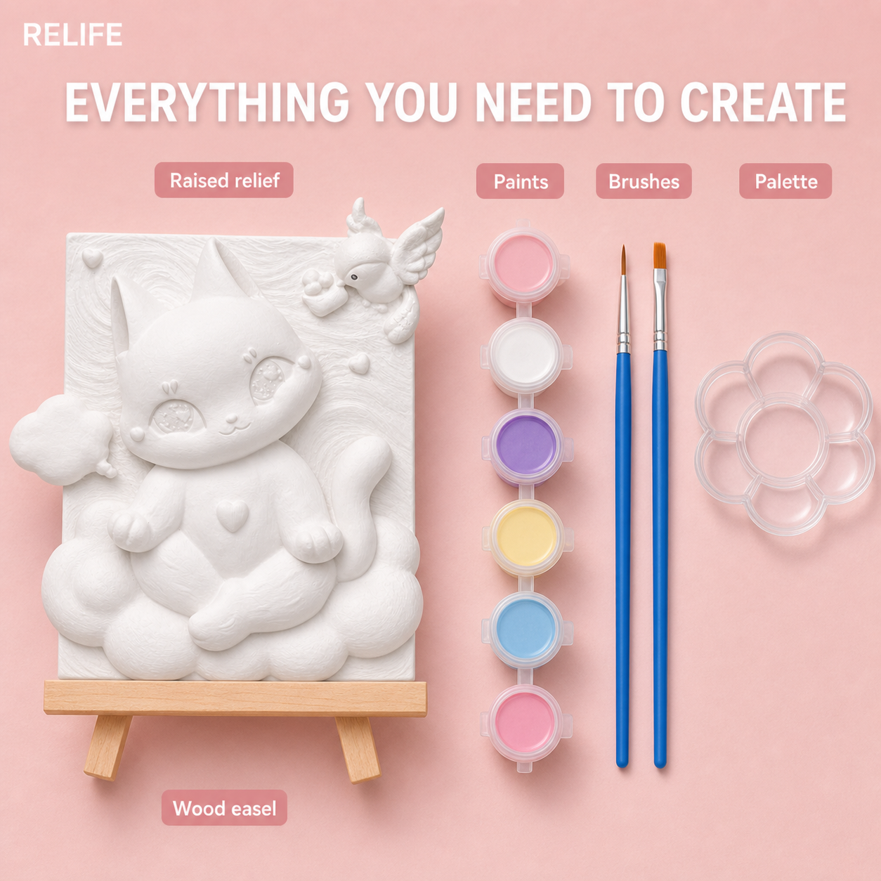 Cat Holding Cloud Book DIY kit contents