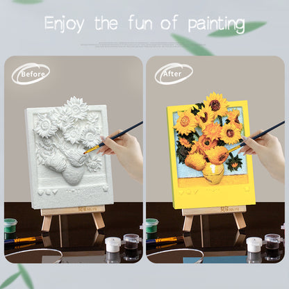 Close-up of Van Gogh Sunflower raised magnet painting details