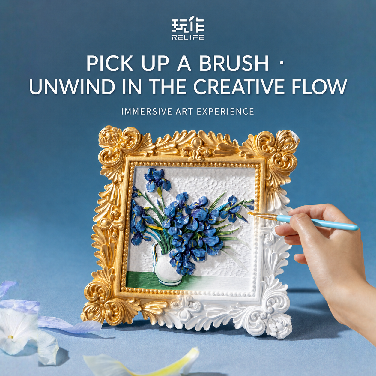 Relife Irises medium 3D relief painting kit - English product image 2 of 5