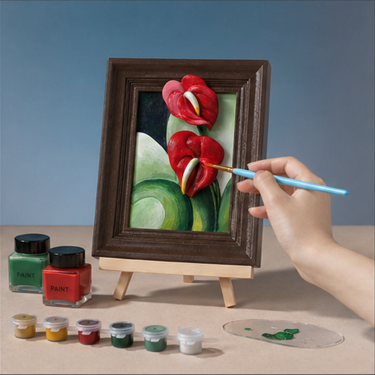 Mini Relief Painting Kit-Anthurium hand painting process