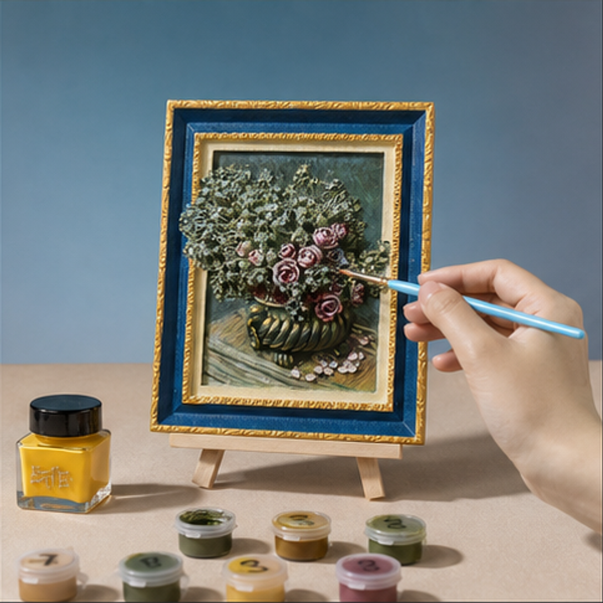 Mini Relief Painting Kit-Peony Bouquet hand painting process
