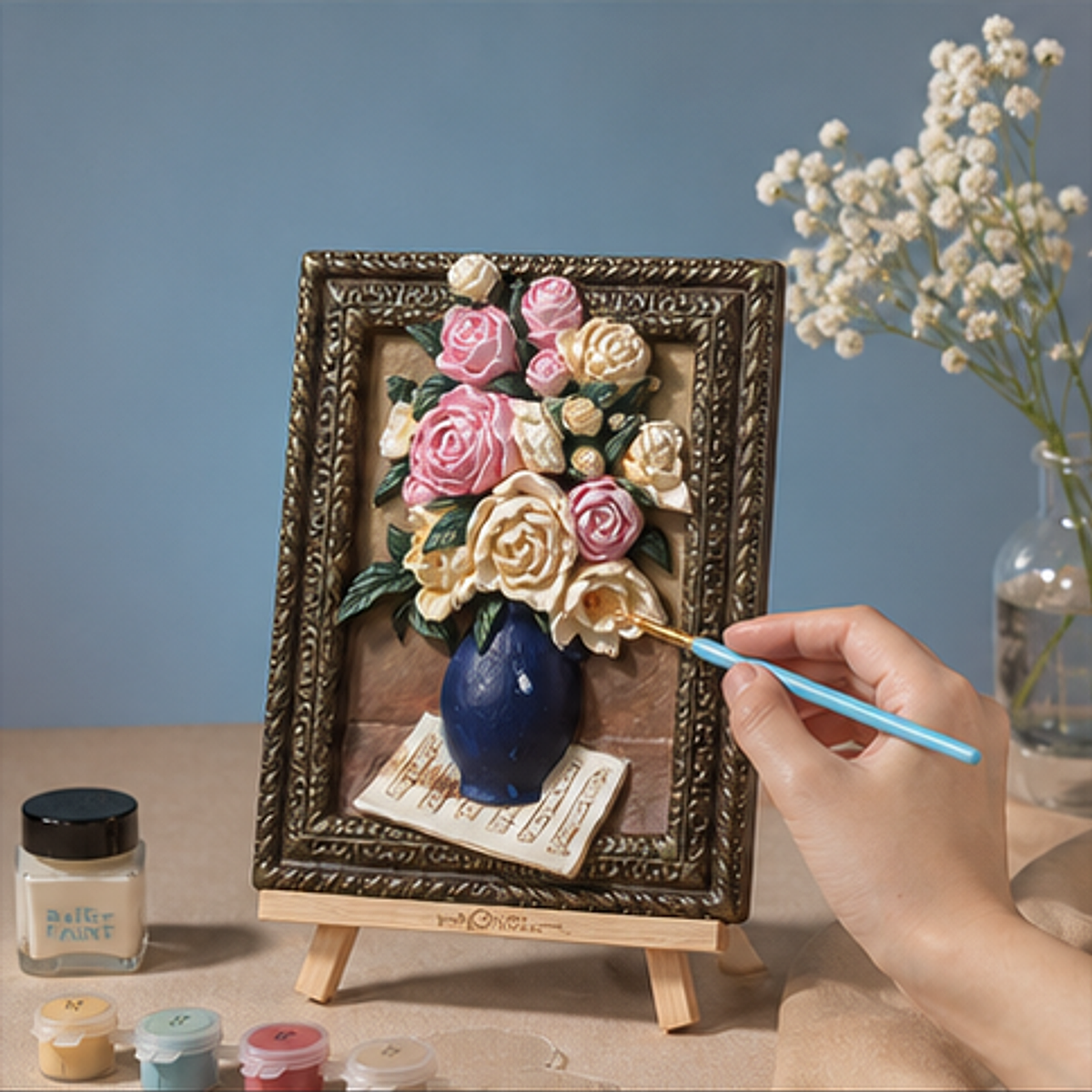 Mini Relief Painting Kit-Roses and Baby's Breath hand painting process