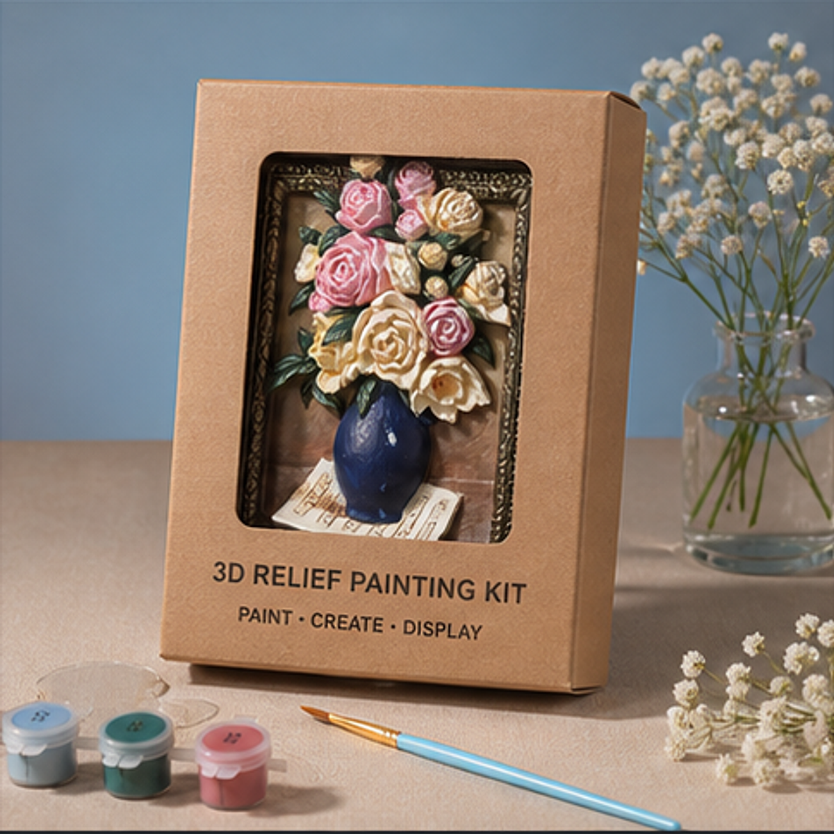 Mini Relief Painting Kit-Roses and Baby's Breath gift presentation