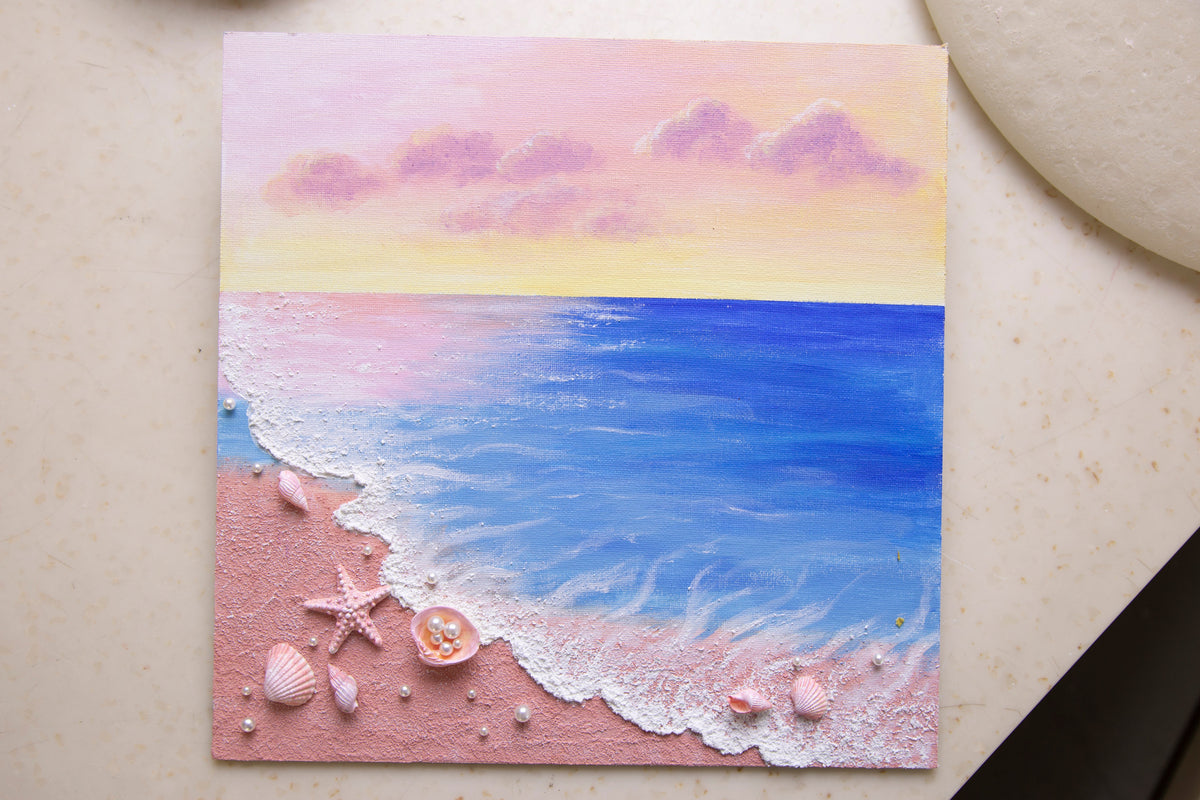 Ocean Shells Pink finished quartz sand artwork detail