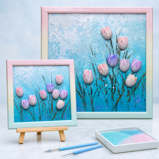 Pink Fragrance quartz sand painting in 20 x 20 cm and 34 x 34 cm sizes
