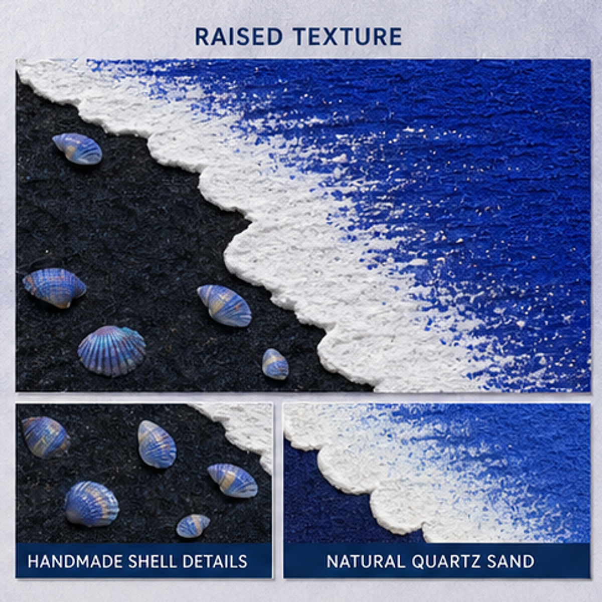 Quartz and Sand on table -Deep Blue Ocean raised texture detail