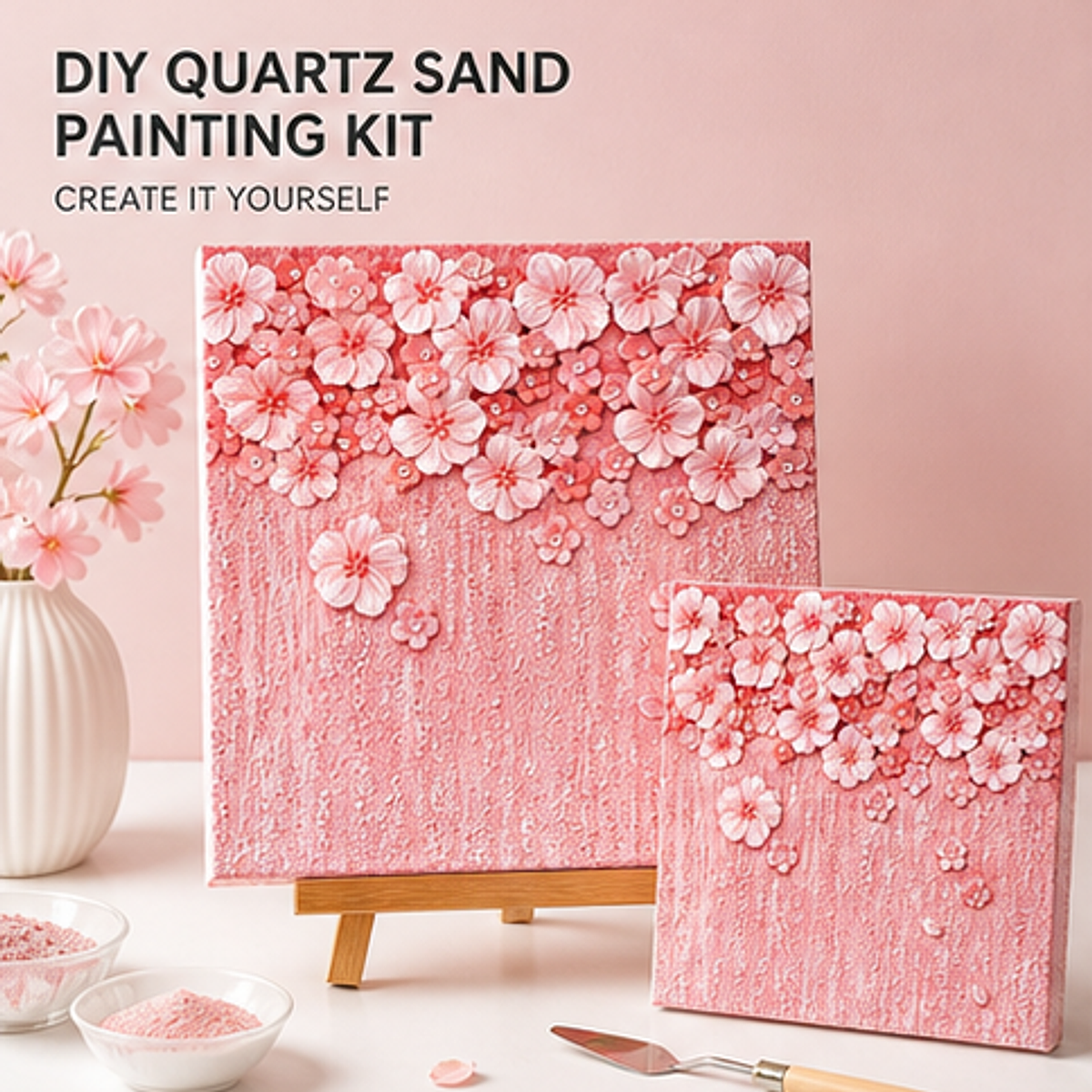 Quartz and Sand on table -Sakura Blossom styled product photo
