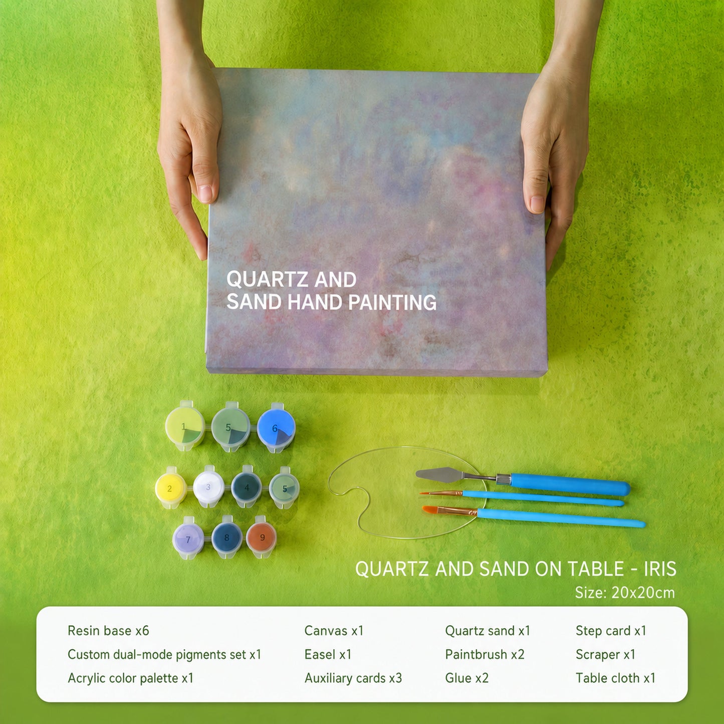 Iris quartz sand kit materials and raised surface