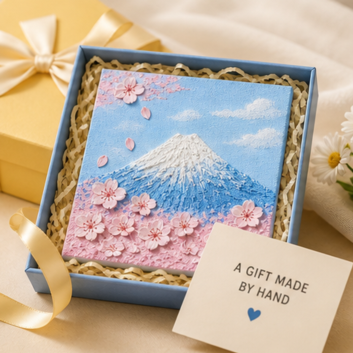 Quartz and Sand on table -Mount Fuji Cherry Blossoms gift presentation