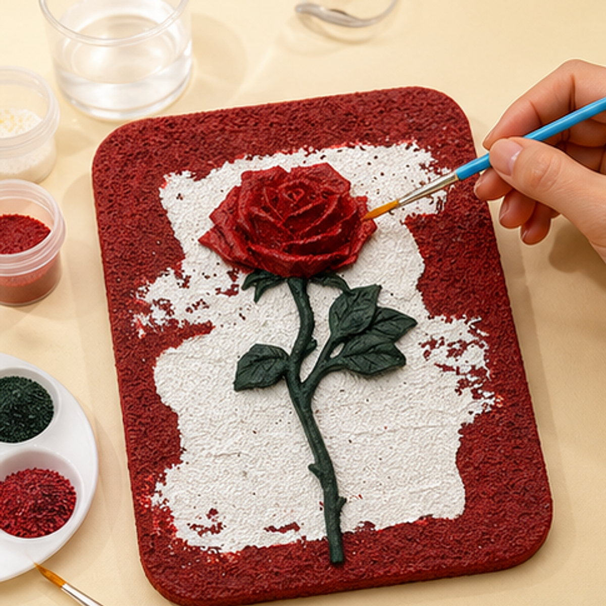 Quartz and Sand on table -Name of Rose hand painting process