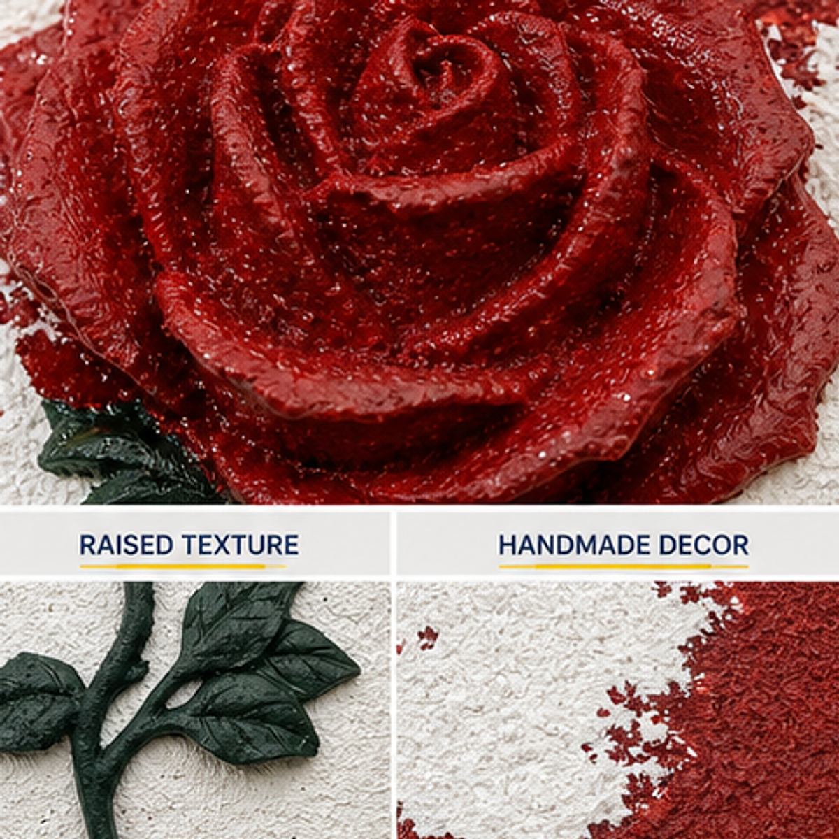 Quartz and Sand on table -Name of Rose raised texture detail