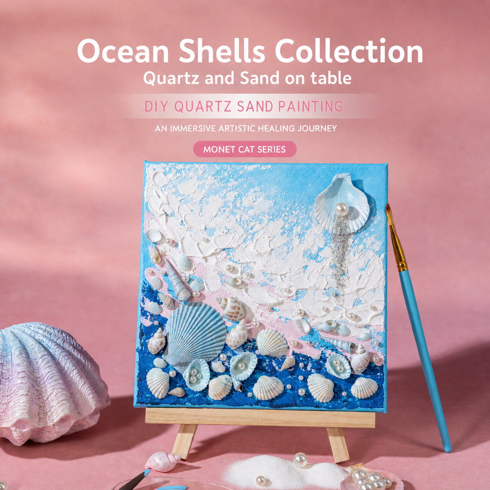 Quartz and Sand on table -Ocean Shells - Blue / Quartz and Sand on table -Ocean Shells - Orange / Quartz and Sand on table -Ocean Shells - Pink - English product image 56