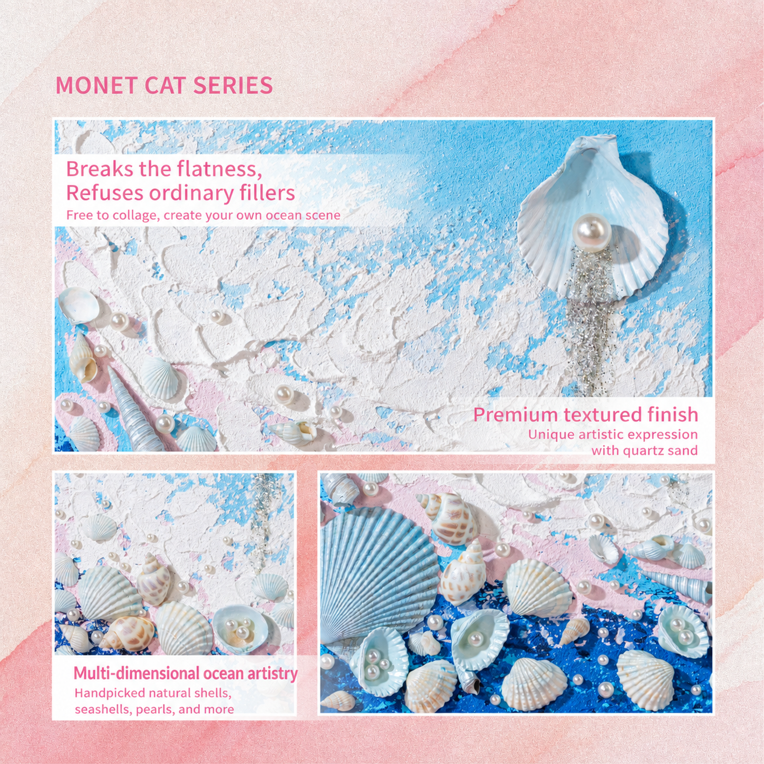 Quartz and Sand on table -Ocean Shells - Blue / Quartz and Sand on table -Ocean Shells - Orange / Quartz and Sand on table -Ocean Shells - Pink - English product image 58