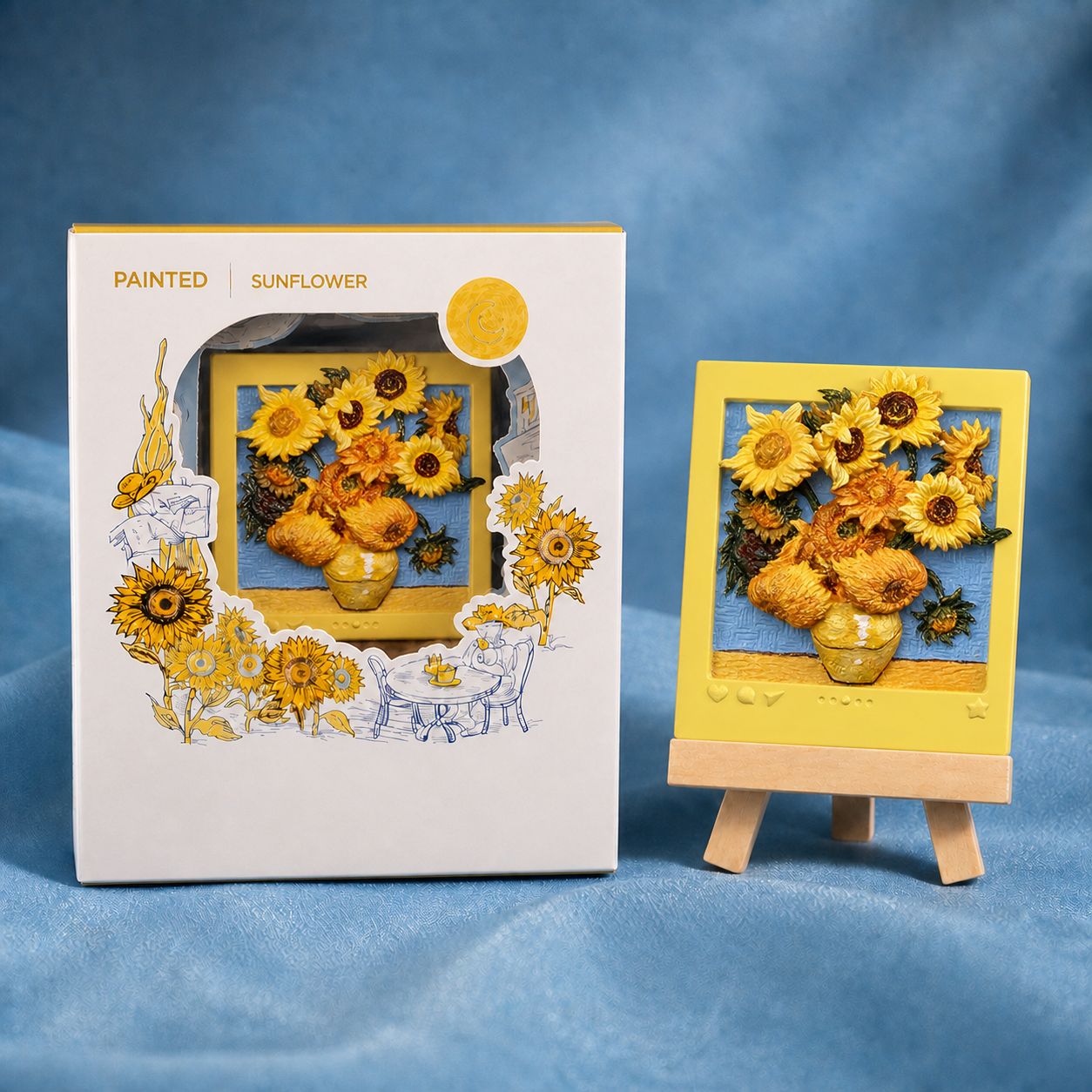 Relife Sunflower Painted finish with packaged artwork and display easel