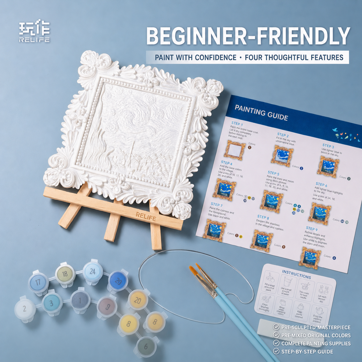 Relife The Starry Night medium 3D relief painting kit - English product image 4 of 5