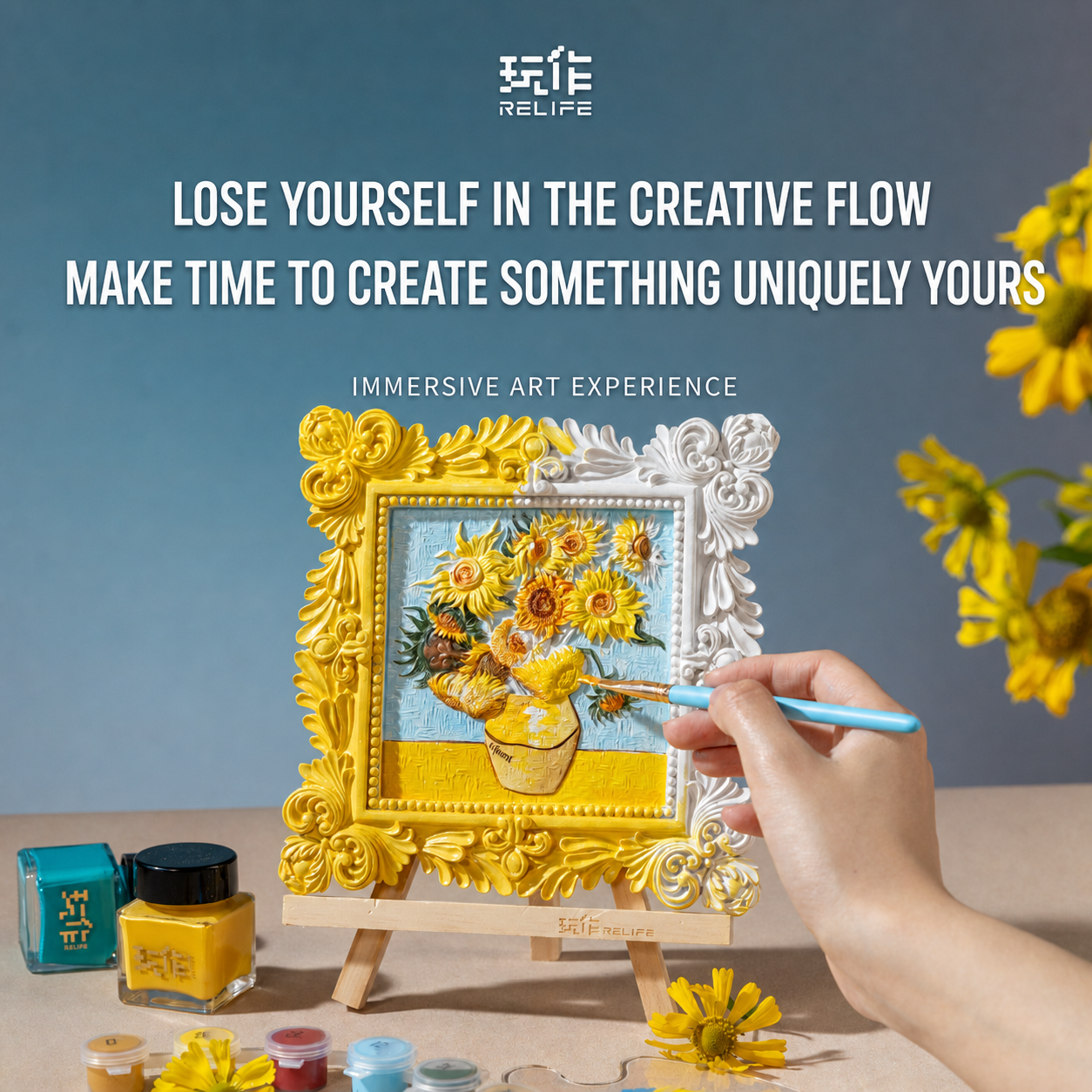 Relife Sunflower medium 3D relief painting kit - English product image 2 of 5