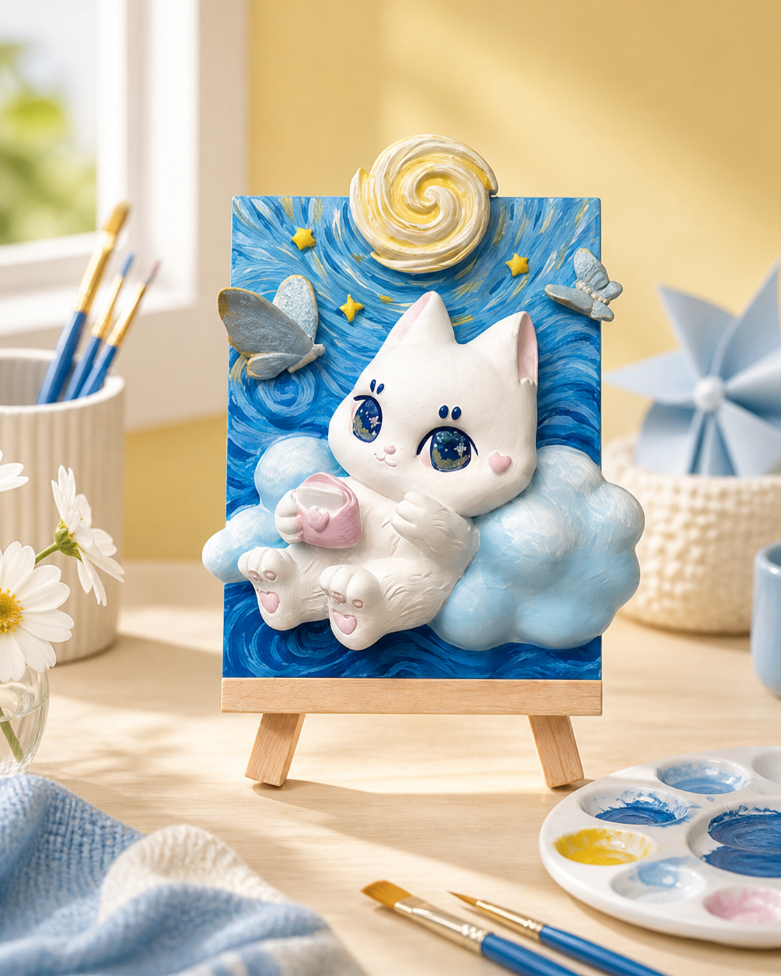 Cat Sleeping in Star Clouds 3D relief table painting kit