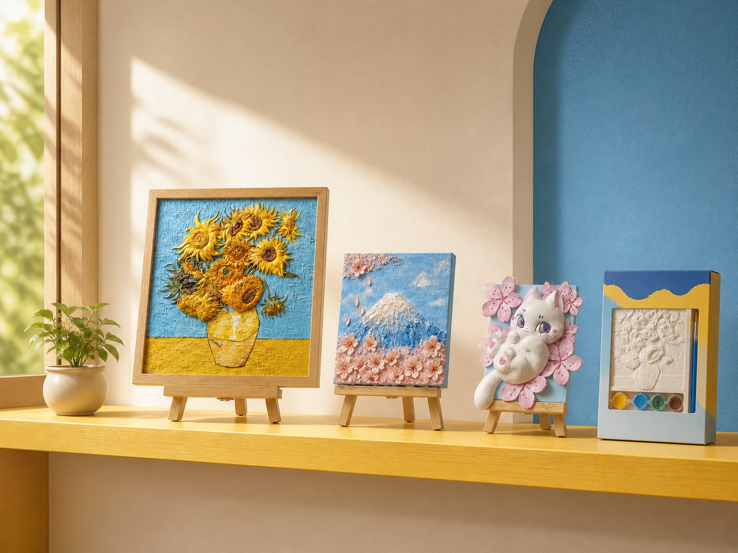 Relife relief painting kits displayed on a bright retail shelf